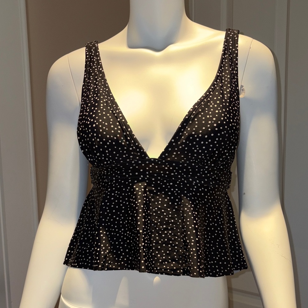 Polka Dot V-Neck Peplum Tankini Top